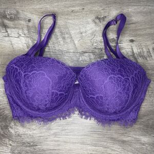 Victoria's Secret Dream Angels Bra Size 32DD Lined Demi Purple Floral Lace NWOT